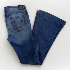 True Religion Charlize Dark Wash Mid-Rise Flare Jeans Size 32